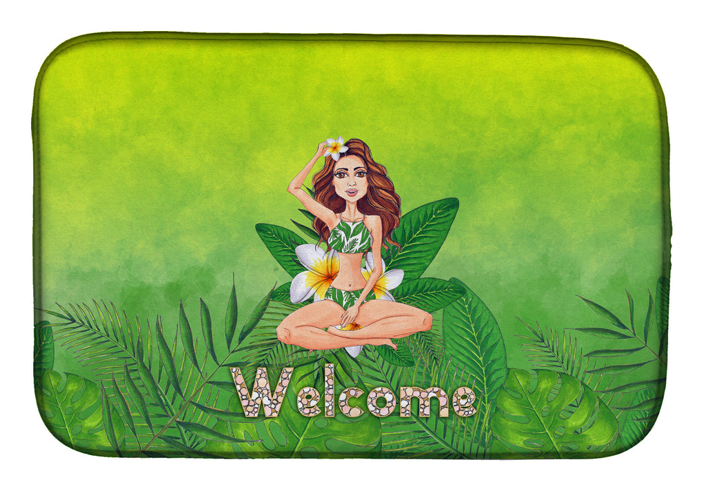 Welcome Lady in Bikini Summer Dish Drying Mat Absorbent Dish Drying Mat Pad for Kitchen Counter Dish Drainer Mat for Countertop, 14 x 21", Multicolor