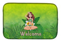 Welcome Lady in Bikini Summer Dish Drying Mat Absorbent Dish Drying Mat Pad for Kitchen Counter Dish Drainer Mat for Countertop, 14 x 21", Multicolor