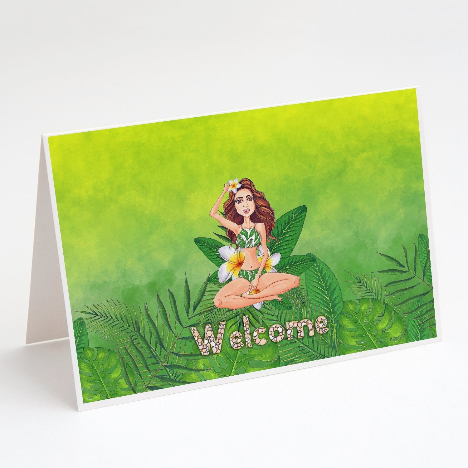 Welcome Lady in Bikini Summer Greeting Cards Pack of 8 Blank Cards with Envelopes Whimsical A7 Size 5x7