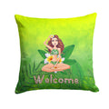 Welcome Lady in Bikini Summer Decorative Throw Pillow 14x14 Indoor Outdoor Accent Cushion, Fabric Cover with Insert for Sofa, Bed, Porch & Living Room