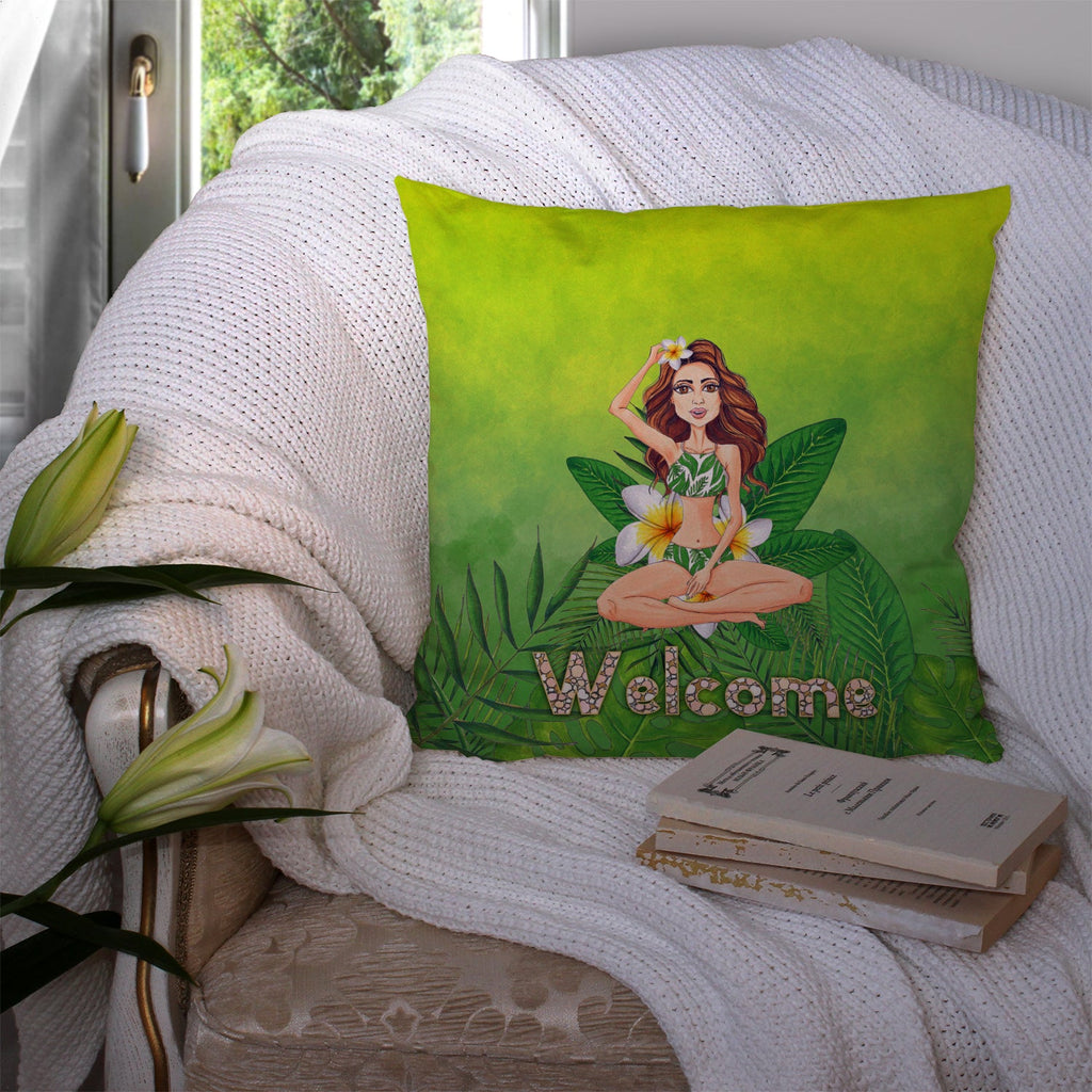 Welcome Lady in Bikini Summer Decorative Throw Pillow 14x14 Indoor Outdoor Accent Cushion, Fabric Cover with Insert for Sofa, Bed, Porch & Living Room