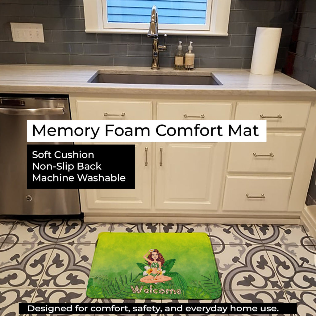 Welcome Lady in Bikini Summer Memory Foam Kitchen Mat Machine Washable Anti-Fatigue Cushion Comfort Bath or Kitchen Rug