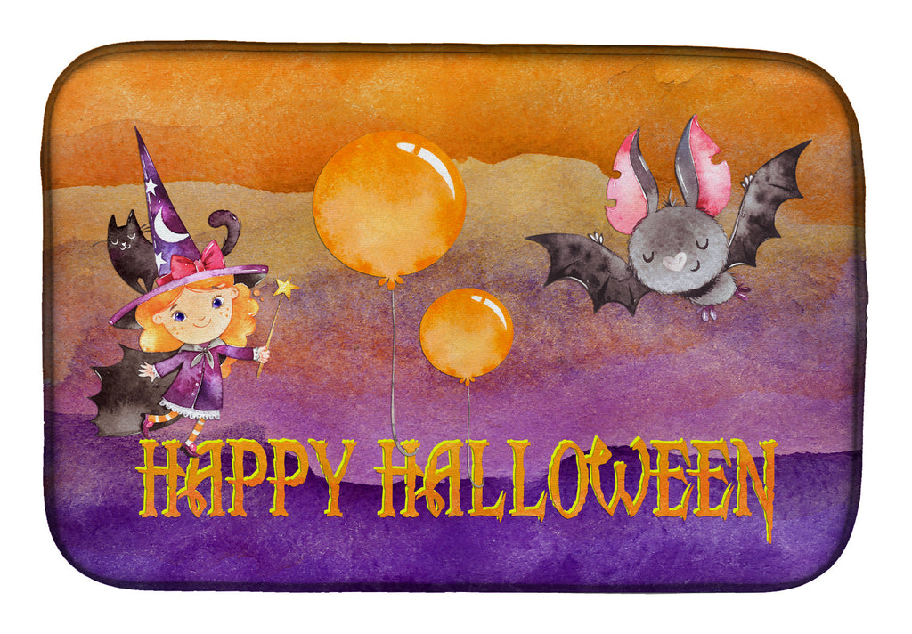 Halloween Little Witch and Bat Dish Drying Mat Absorbent Dish Drying Mat Pad for Kitchen Counter Dish Drainer Mat for Countertop, 14 x 21", Multicolor