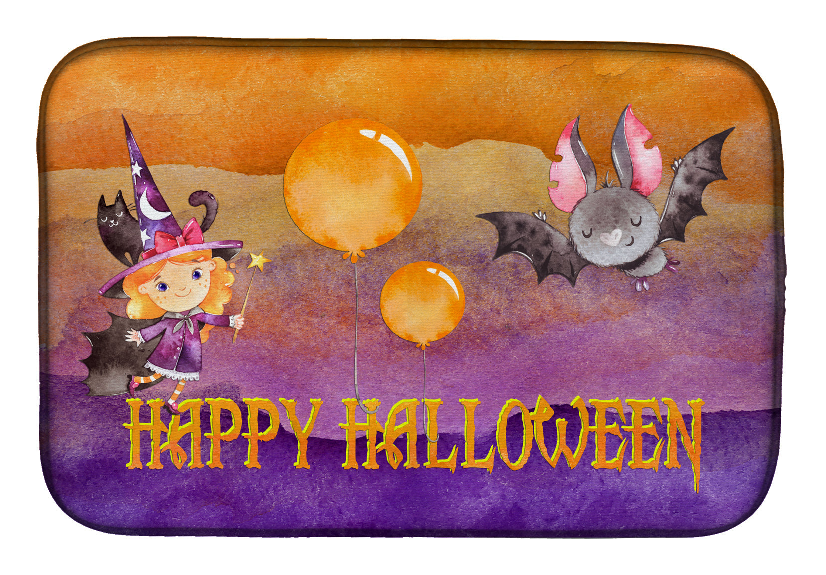 Halloween Little Witch and Bat Dish Drying Mat Absorbent Dish Drying Mat Pad for Kitchen Counter Dish Drainer Mat for Countertop, 14 x 21", Multicolor