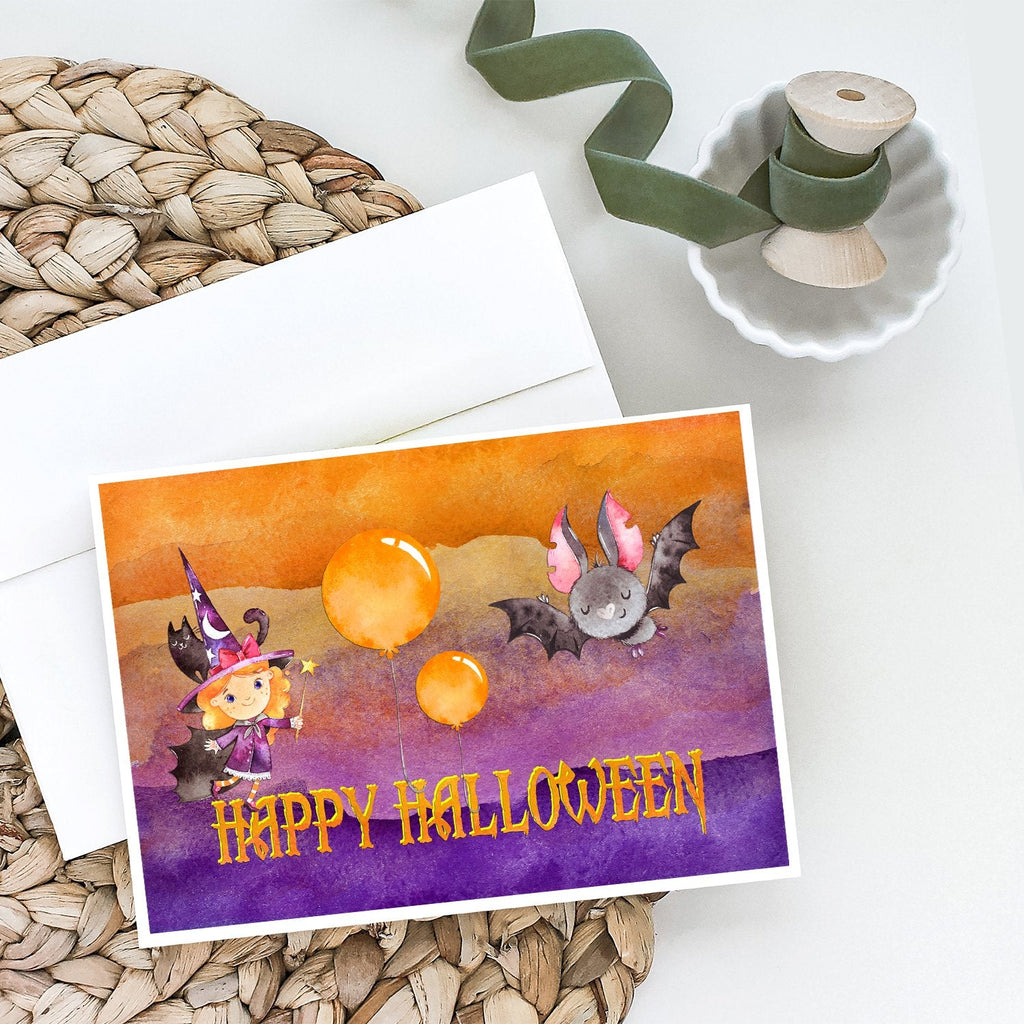 Halloween Little Witch and Bat Greeting Cards Pack of 8 Blank Cards with Envelopes Whimsical A7 Size 5x7