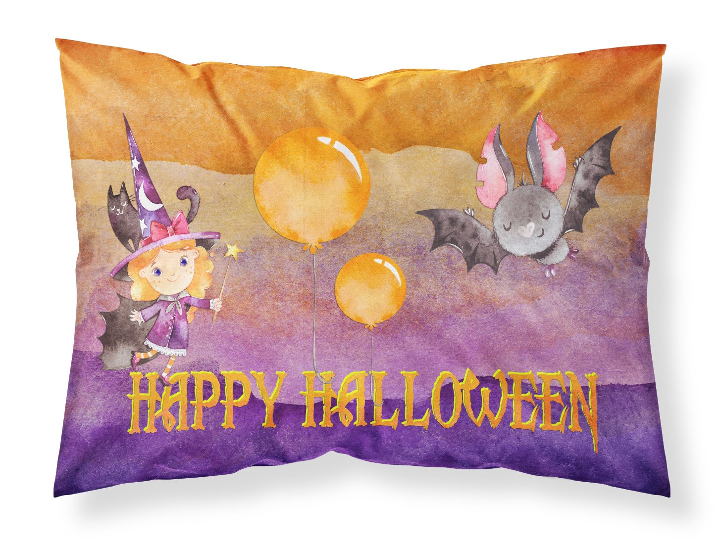 Halloween Little Witch and Bat Standard Pillowcase Lightweight Super Soft Easy Care Decorative Artwork Pillowcase, Standard