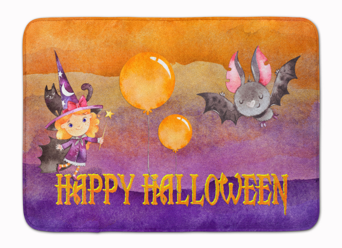 Halloween Little Witch and Bat Memory Foam Kitchen Mat Machine Washable Anti-Fatigue Cushion Comfort Bath or Kitchen Rug
