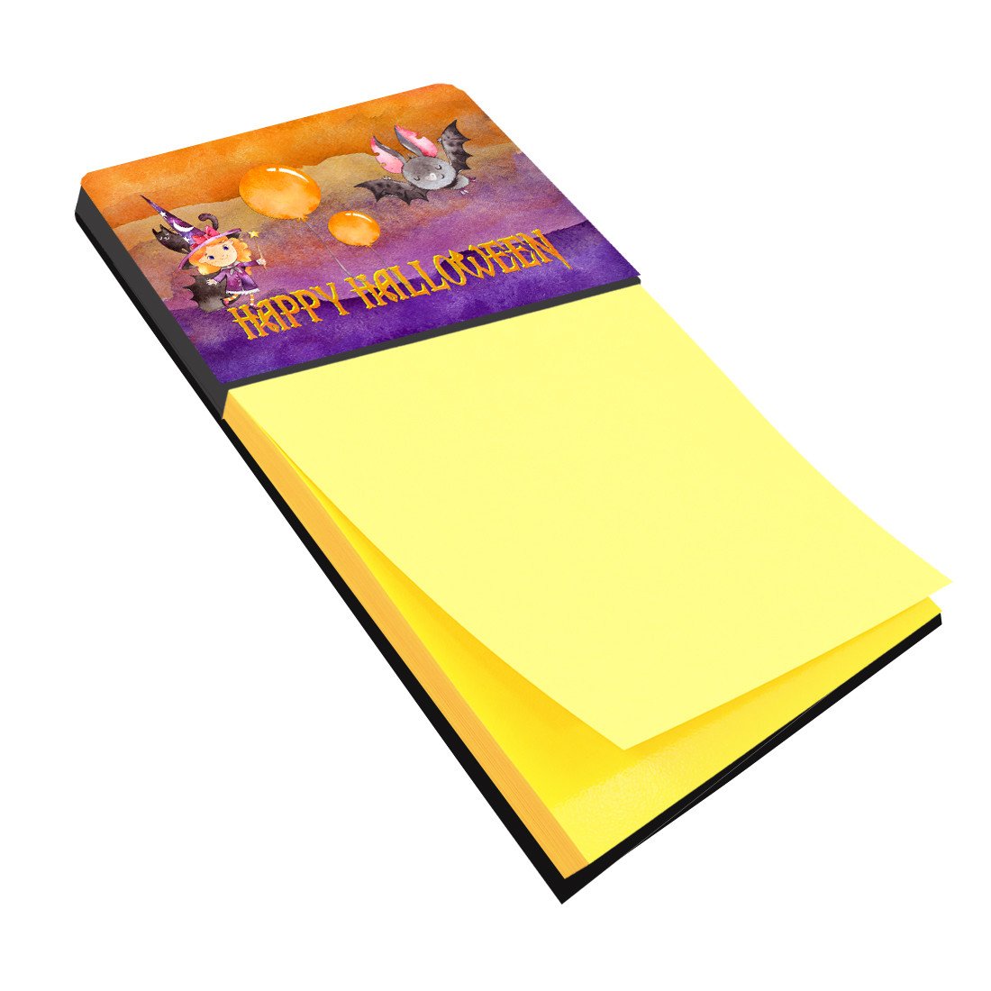 Halloween Little Witch and Bat Watercolor Sticky Note Holder Refillable Dispenser Desk Accessory 3x3 Pad Gift