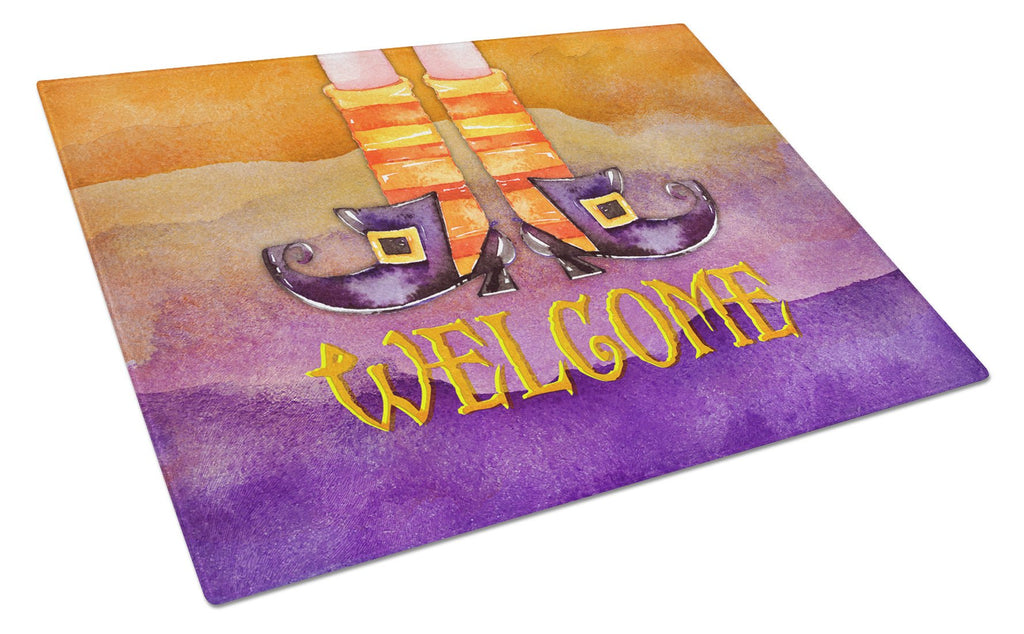 Halloween Welcome Witches Feet Cutting Board Tempered Glass Kitchen Cutting Surface, Heat Resistant Chopping, Non-Slip Feet, Food Prep & Serving