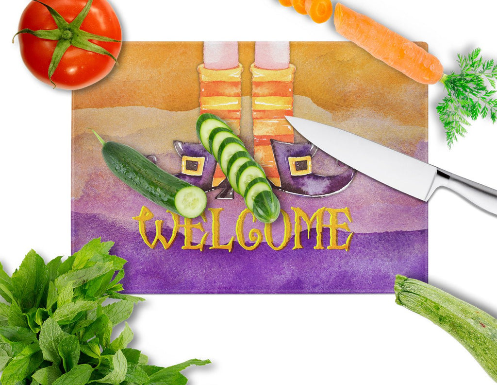 Halloween Welcome Witches Feet Cutting Board Tempered Glass Kitchen Cutting Surface, Heat Resistant Chopping, Non-Slip Feet, Food Prep & Serving