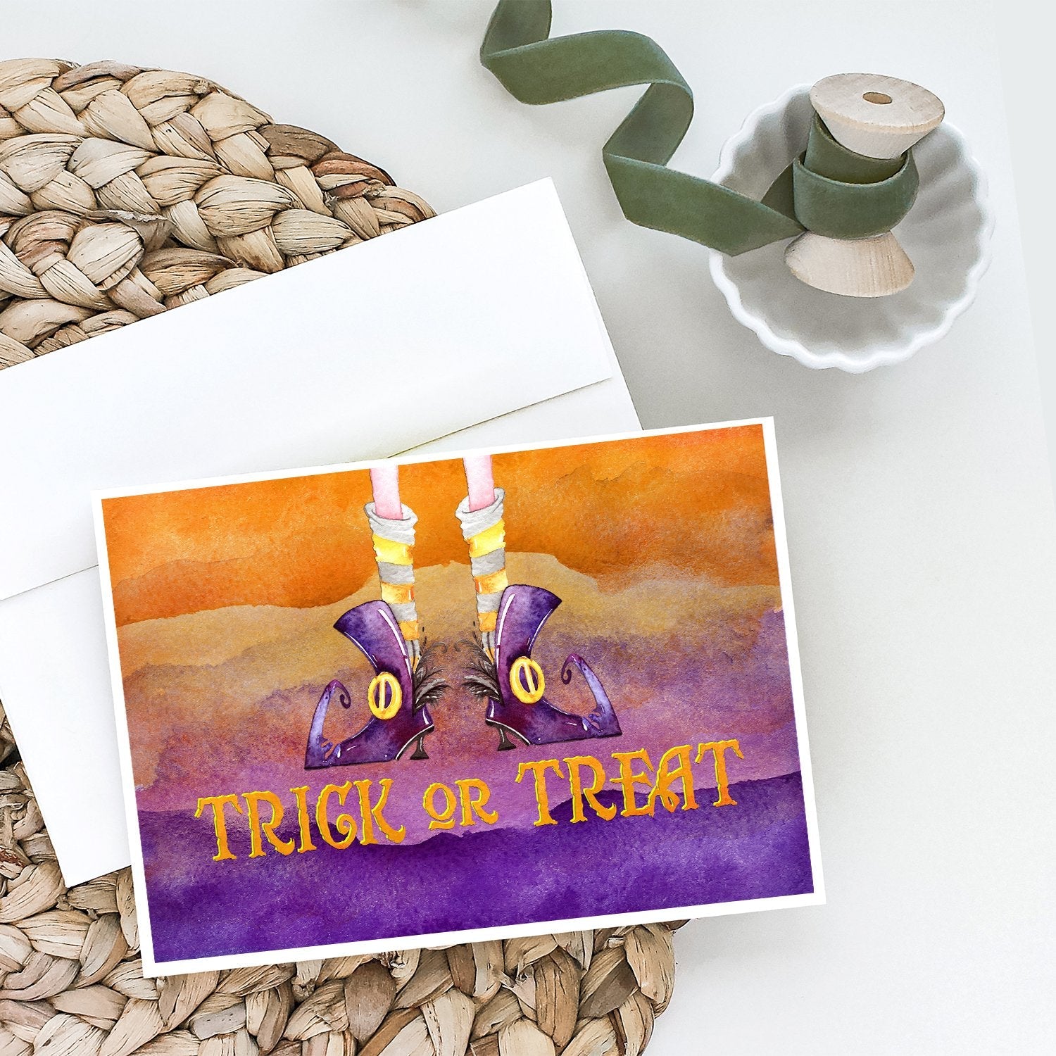 Halloween Trick Witches Feet Greeting Cards Pack of 8 Blank Cards with Envelopes Whimsical A7 Size 5x7