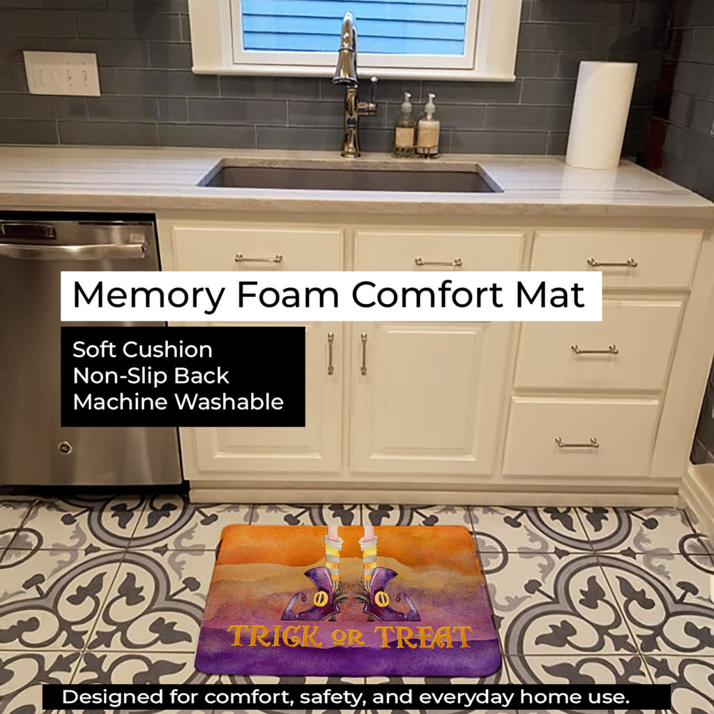 Halloween Trick Witches Feet Memory Foam Kitchen Mat Machine Washable Anti-Fatigue Cushion Comfort Bath or Kitchen Rug