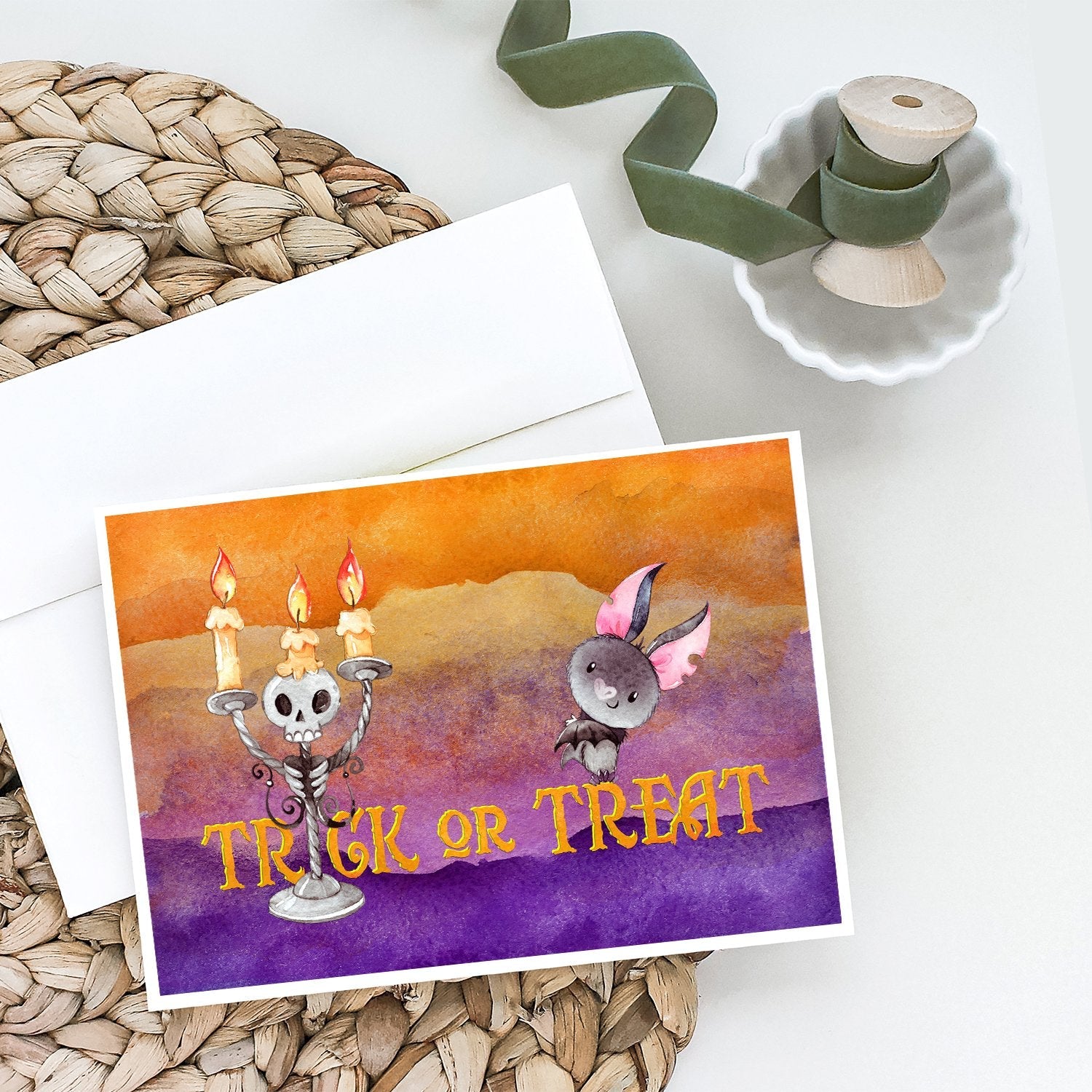 Halloween Trick or Treat Greeting Cards Pack of 8 Blank Cards with Envelopes Whimsical A7 Size 5x7