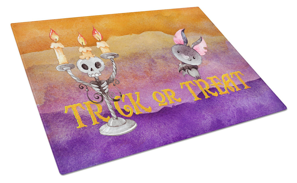Halloween Trick or Treat Cutting Board Tempered Glass Kitchen Cutting Surface, Heat Resistant Chopping, Non-Slip Feet, Food Prep & Serving
