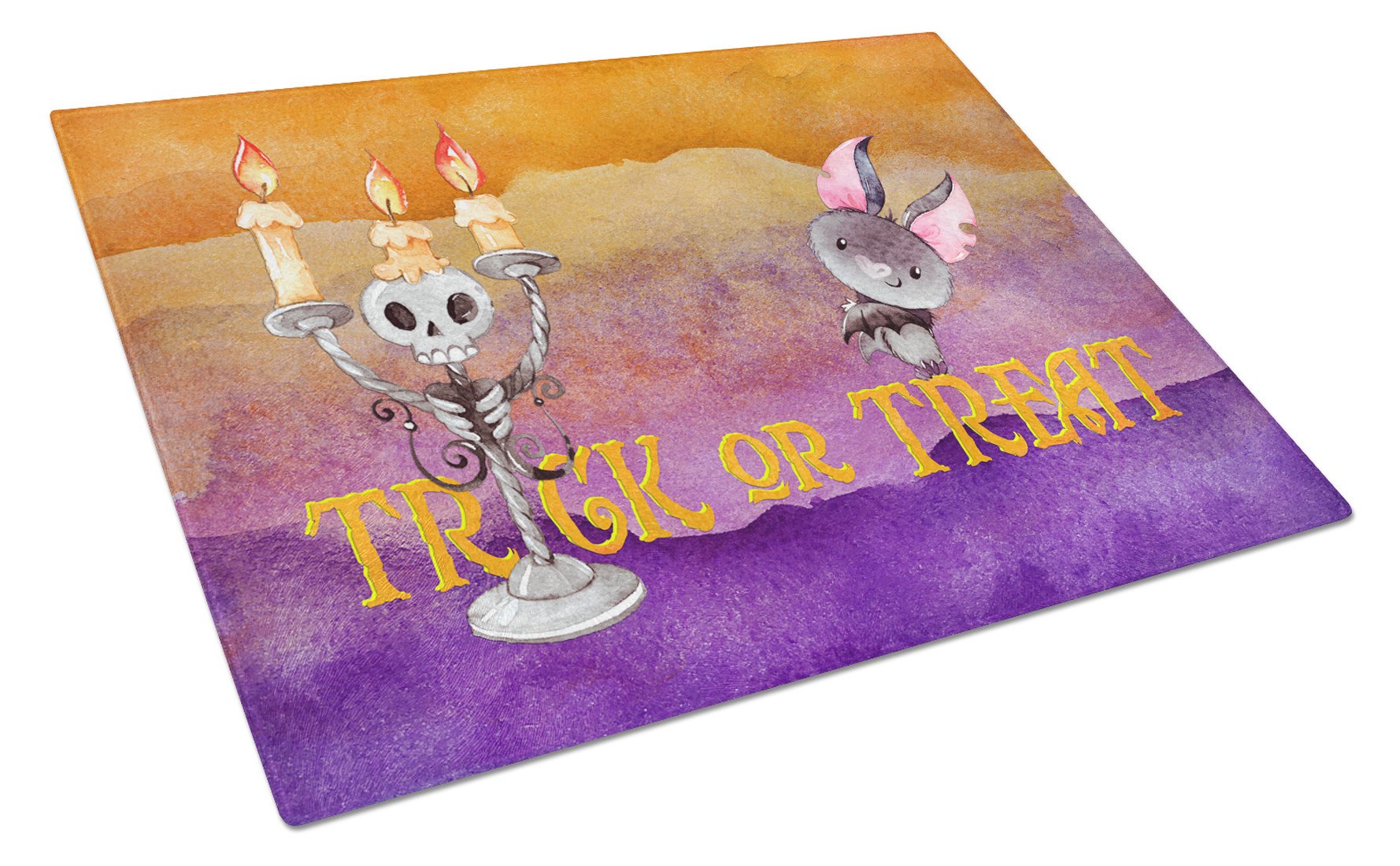 Halloween Trick or Treat Cutting Board Tempered Glass Kitchen Cutting Surface, Heat Resistant Chopping, Non-Slip Feet, Food Prep & Serving