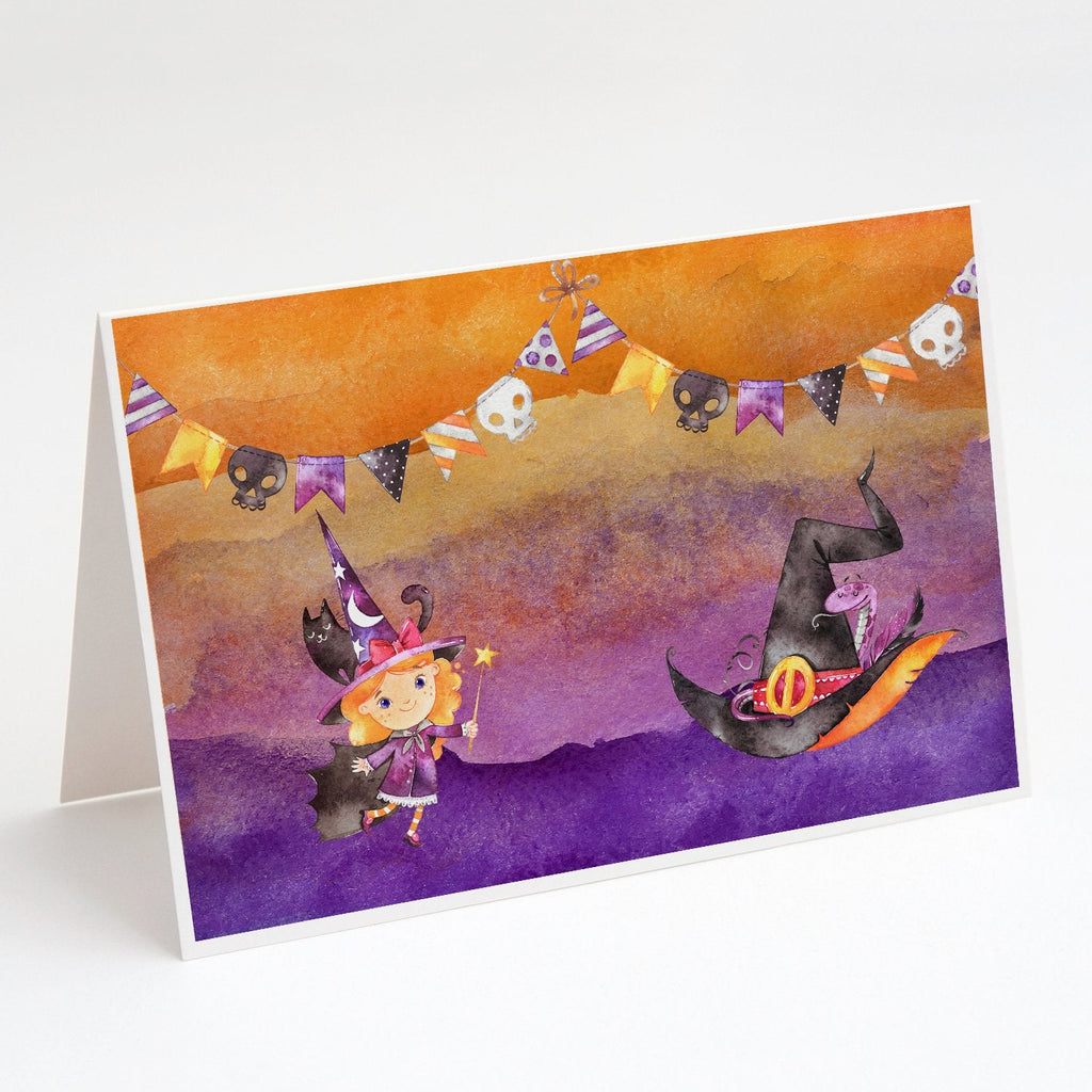 Halloween Little Witch Party Greeting Cards Pack of 8 Blank Cards with Envelopes Whimsical A7 Size 5x7