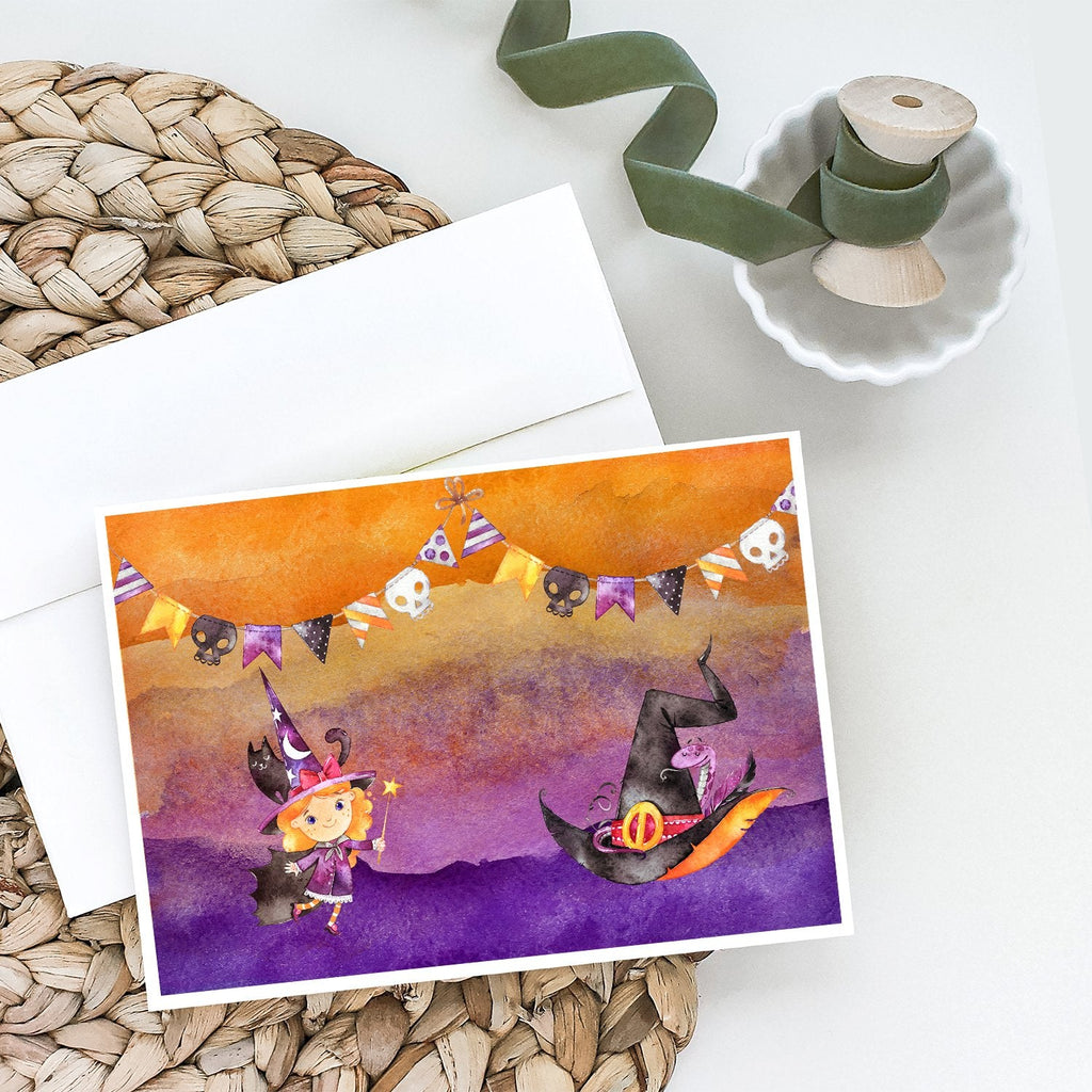 Halloween Little Witch Party Greeting Cards Pack of 8 Blank Cards with Envelopes Whimsical A7 Size 5x7