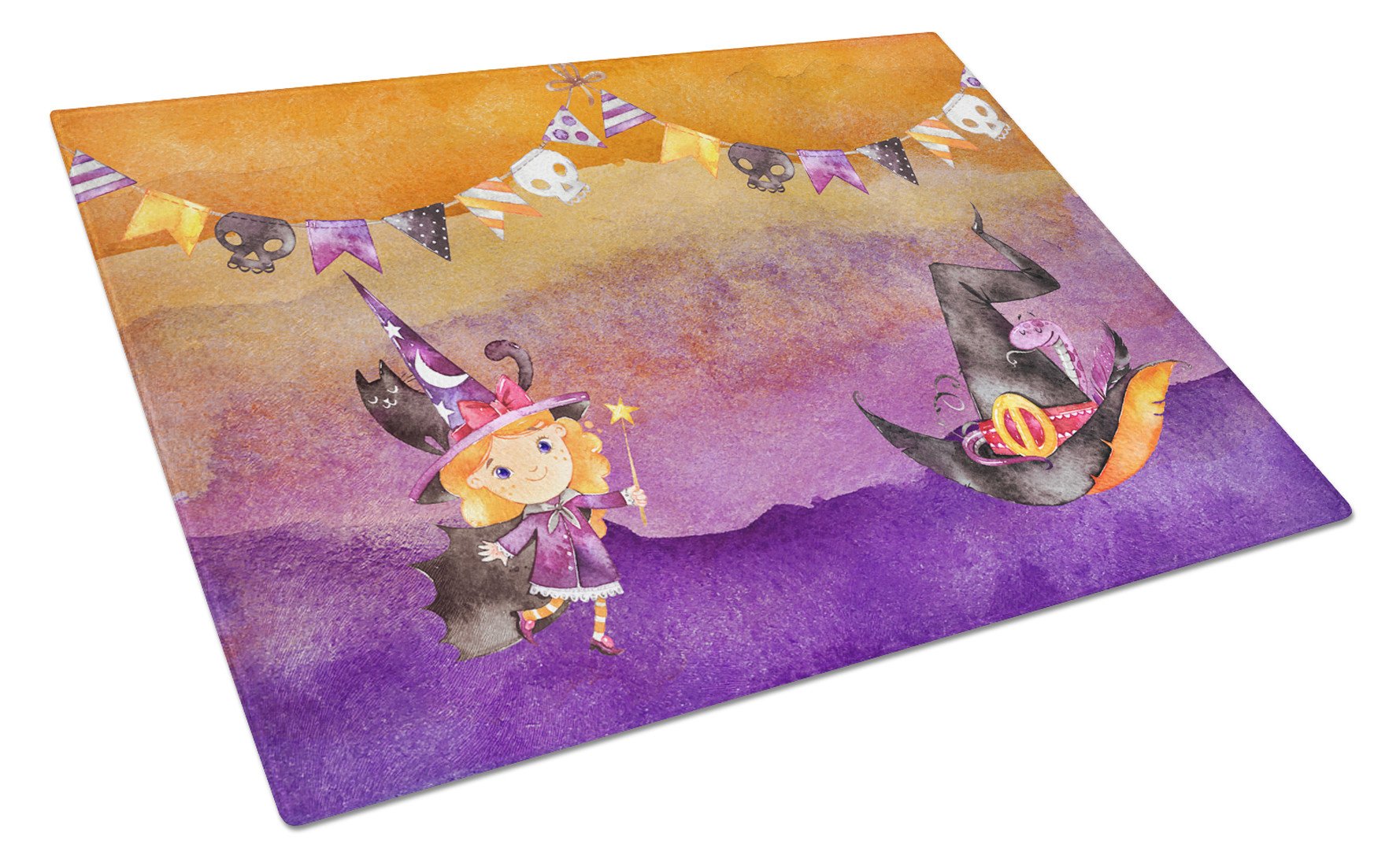 Halloween Little Witch Party Cutting Board Tempered Glass Kitchen Cutting Surface, Heat Resistant Chopping, Non-Slip Feet, Food Prep & Serving