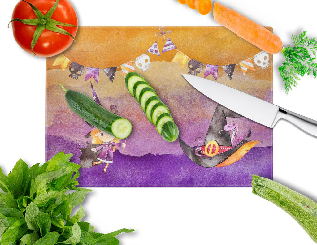 Halloween Little Witch Party Cutting Board Tempered Glass Kitchen Cutting Surface, Heat Resistant Chopping, Non-Slip Feet, Food Prep & Serving