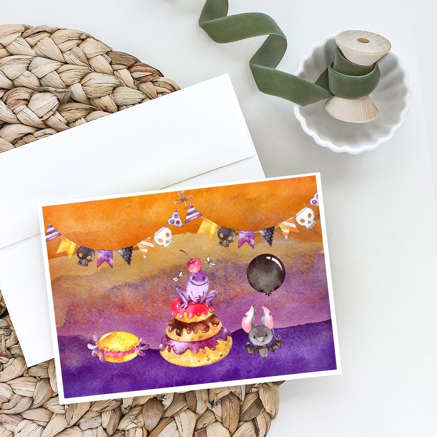 Halloween Sweets Party Greeting Cards Pack of 8 Blank Cards with Envelopes Whimsical A7 Size 5x7