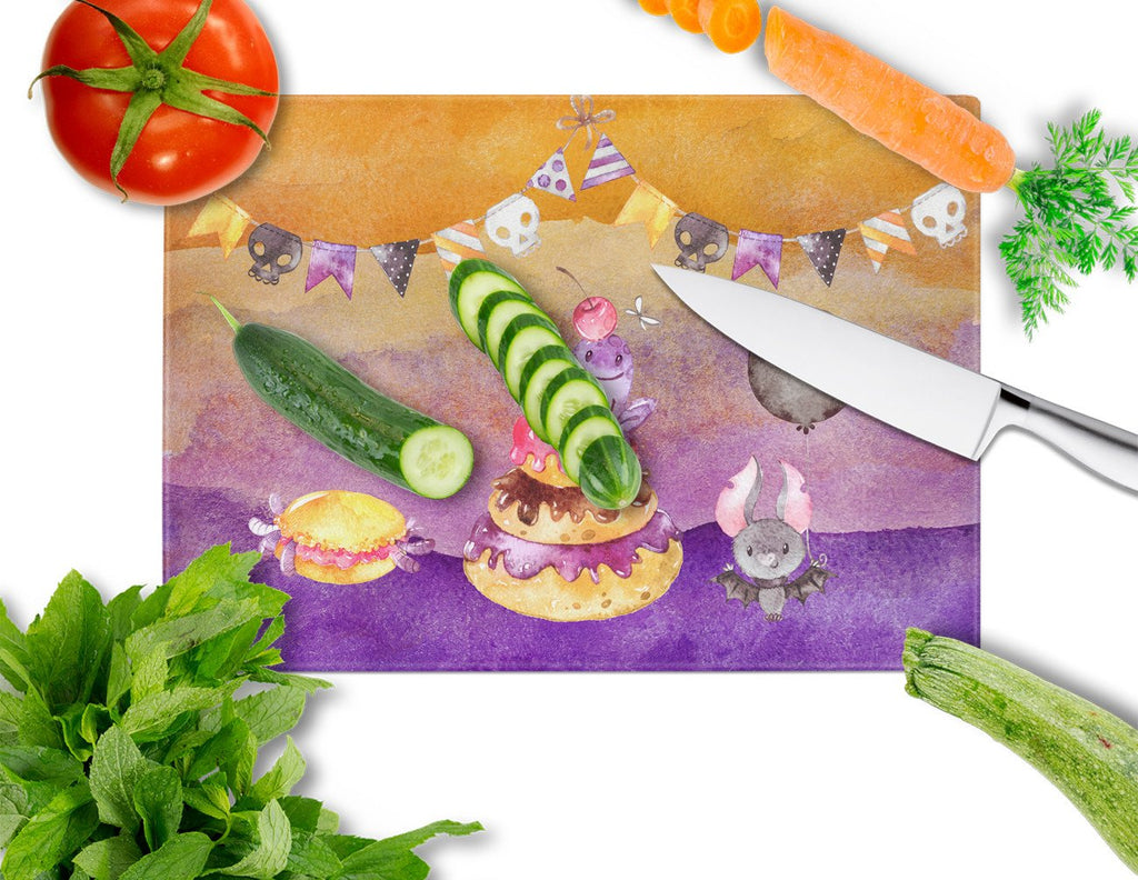 Halloween Sweets Party Cutting Board Tempered Glass Kitchen Cutting Surface, Heat Resistant Chopping, Non-Slip Feet, Food Prep & Serving