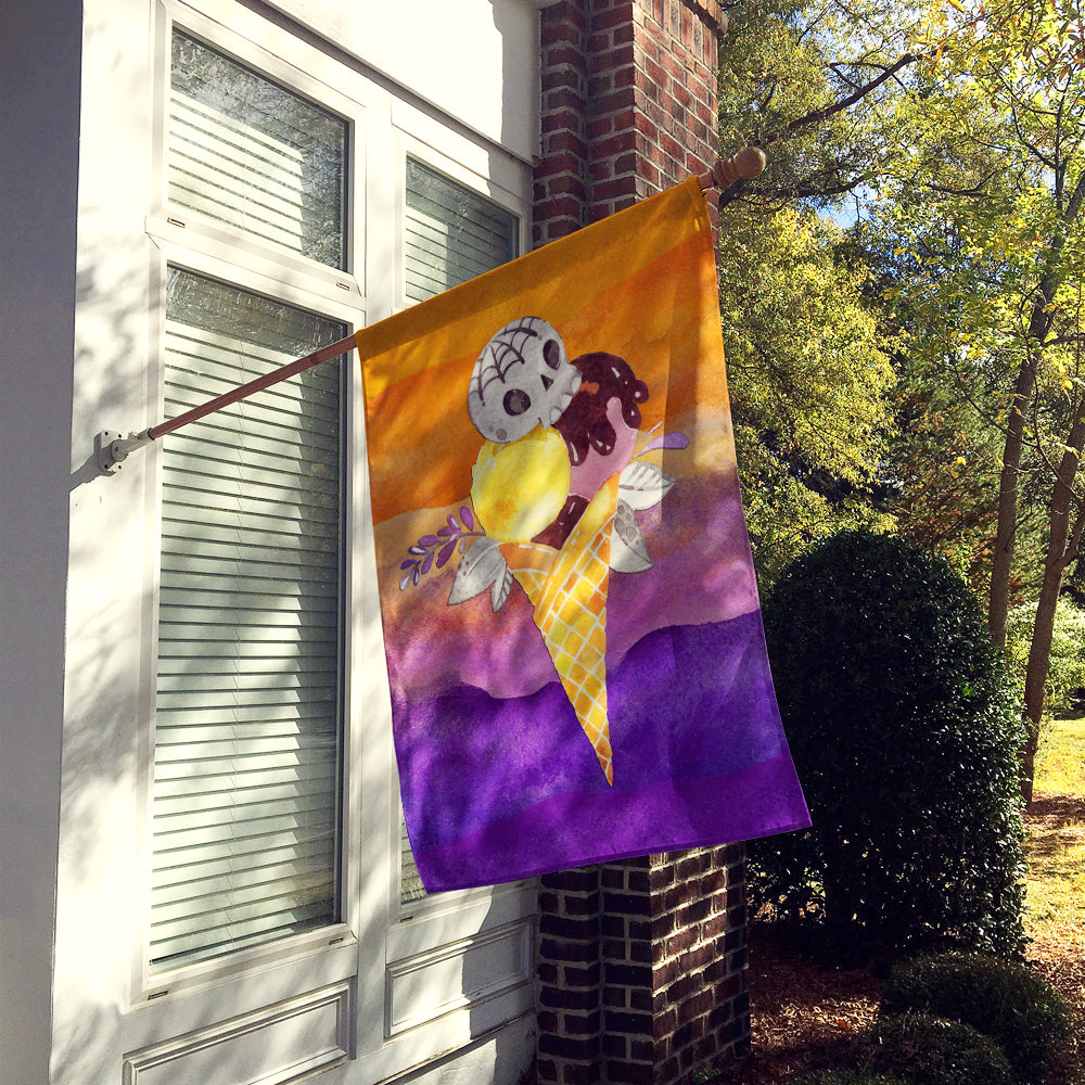 Halloween Sweets Ice Cream Skull House Flag 28x40 Porch Sleeve Pole Decorative Outside Yard Banner Artwork Wall Hanging, Polyester