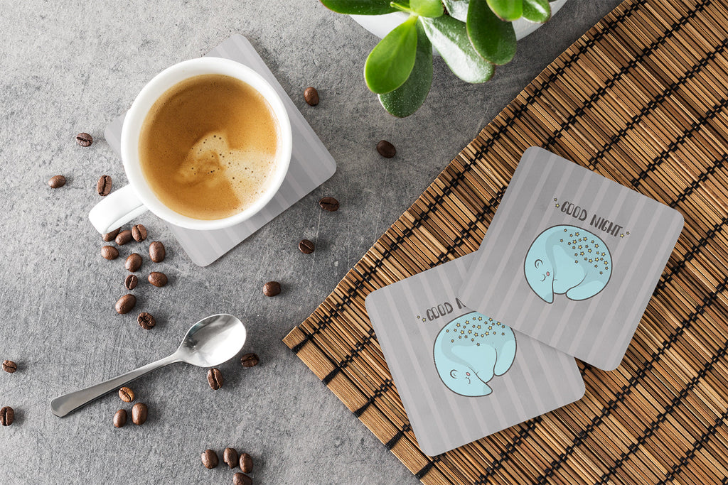 Nursery Good Night Opossum Foam Coasters Set of 4 Cup Coasters for Indoor Outdoor, Tabletop Protection, Anti Slip, Mouse pad Material