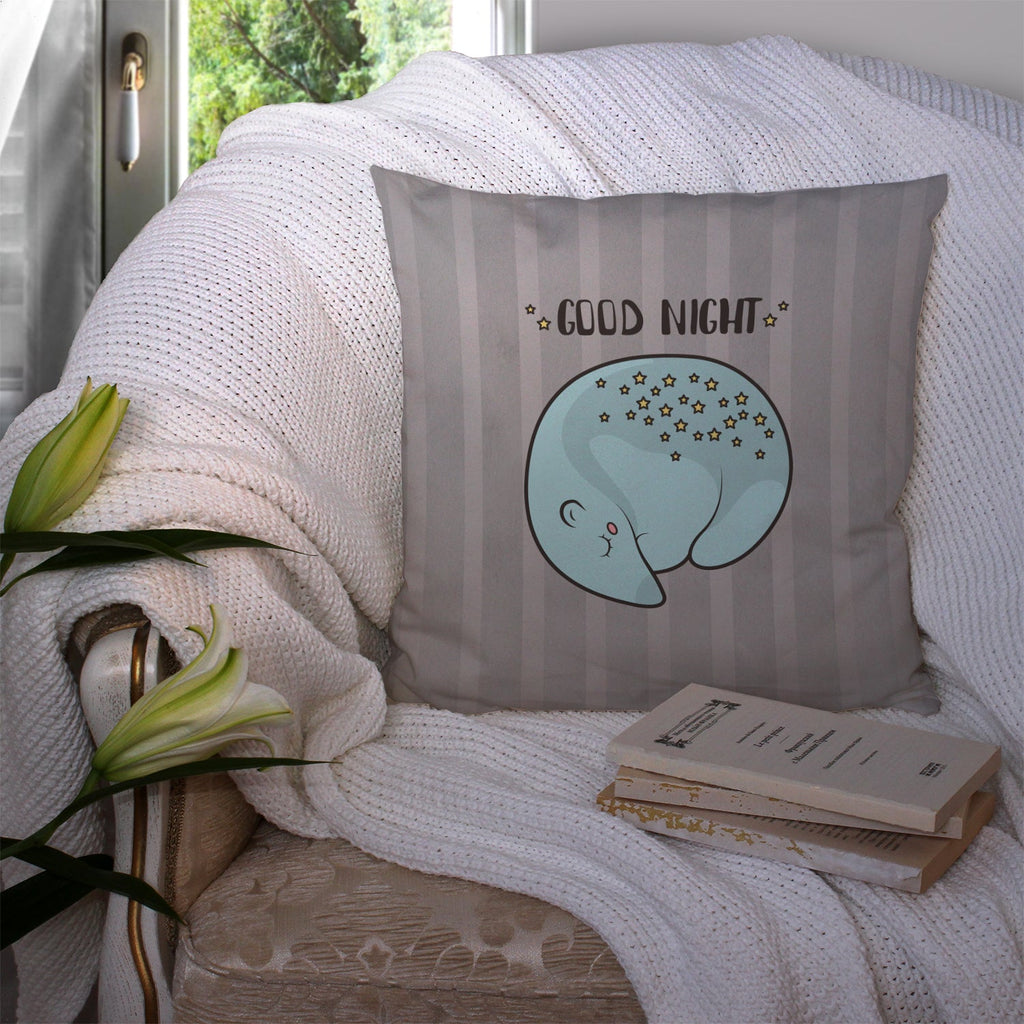 Nursery Good Night Opossum Decorative Throw Pillow 14x14 Indoor Outdoor Accent Cushion, Fabric Cover with Insert for Sofa, Bed, Porch & Living Room