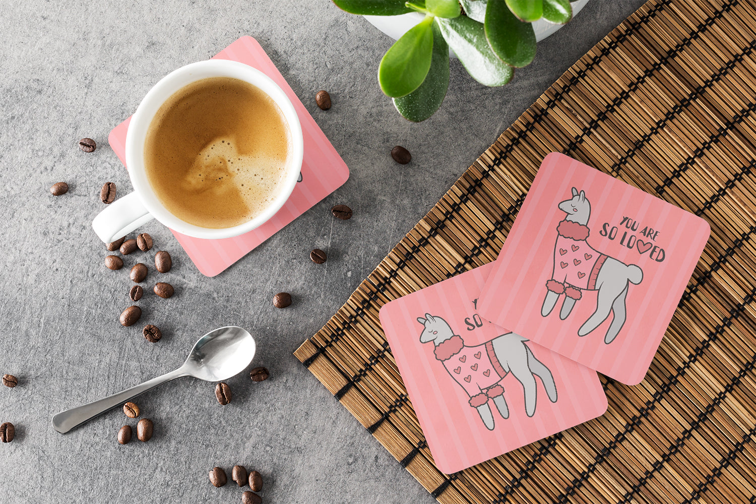 Nursery You are so Loved Llama Foam Coasters Set of 4 Cup Coasters for Indoor Outdoor, Tabletop Protection, Anti Slip, Mouse pad Material
