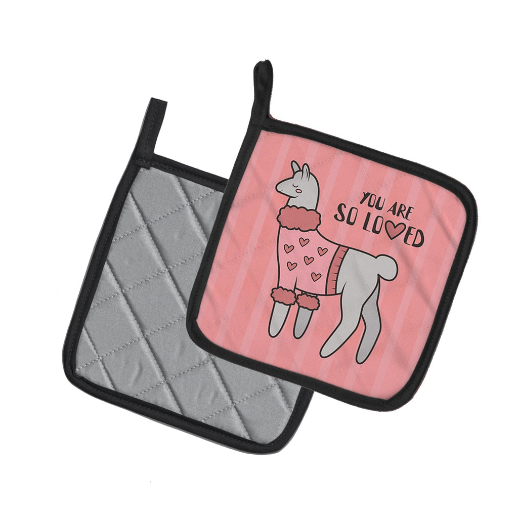 Nursery You are so Loved Llama Pot Holder Set of 2 Heat Resistant Quilted Hot Pads 7.5 x 7.5 Inch, Insulated Kitchen Trivets for Cooking & Baking