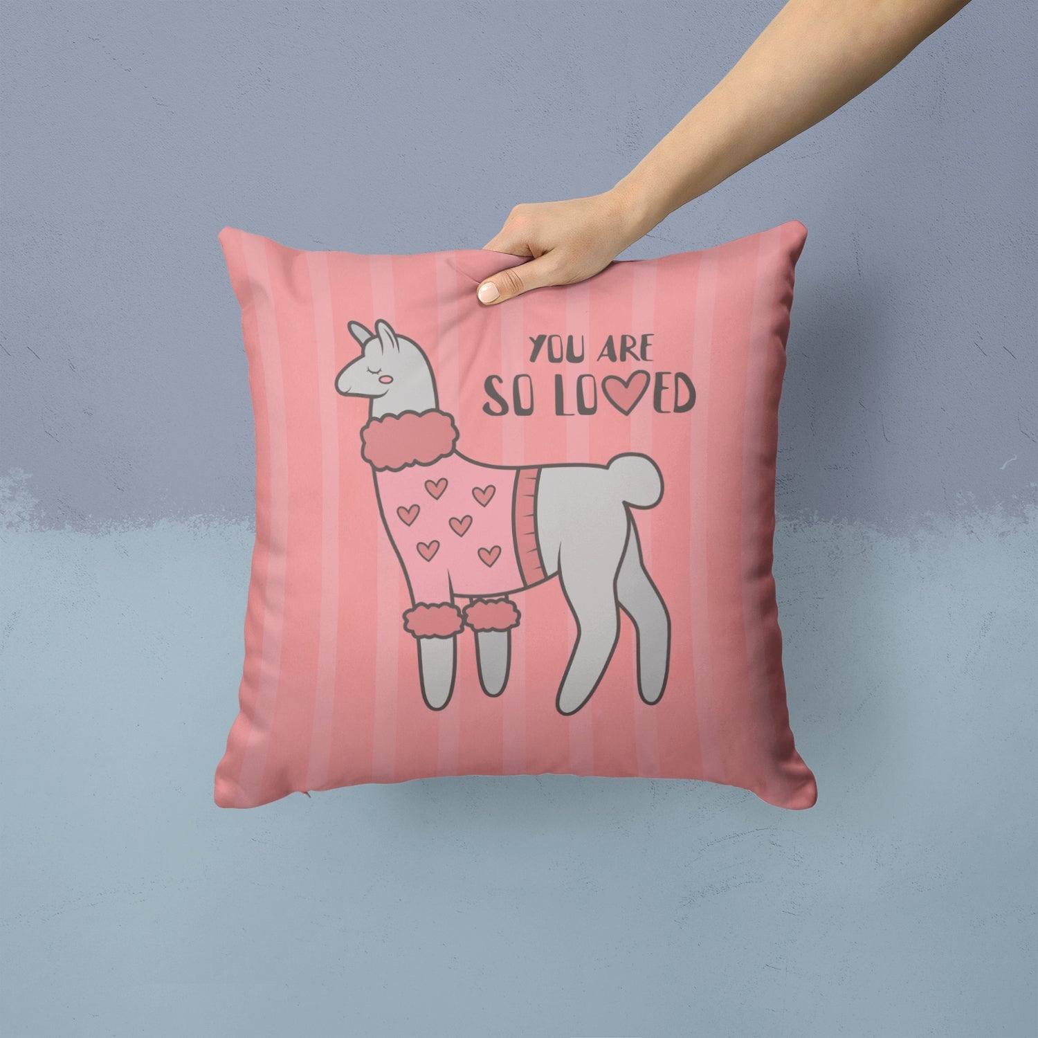 Nursery You are so Loved Llama Decorative Throw Pillow 14x14 Indoor Outdoor Accent Cushion, Fabric Cover with Insert for Sofa, Bed, Porch & Living Room