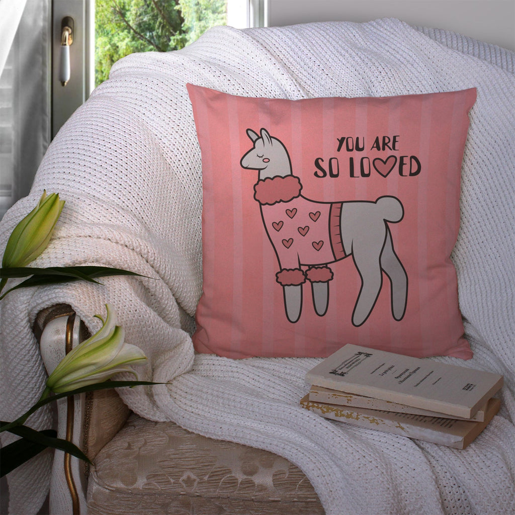 Nursery You are so Loved Llama Decorative Throw Pillow 14x14 Indoor Outdoor Accent Cushion, Fabric Cover with Insert for Sofa, Bed, Porch & Living Room