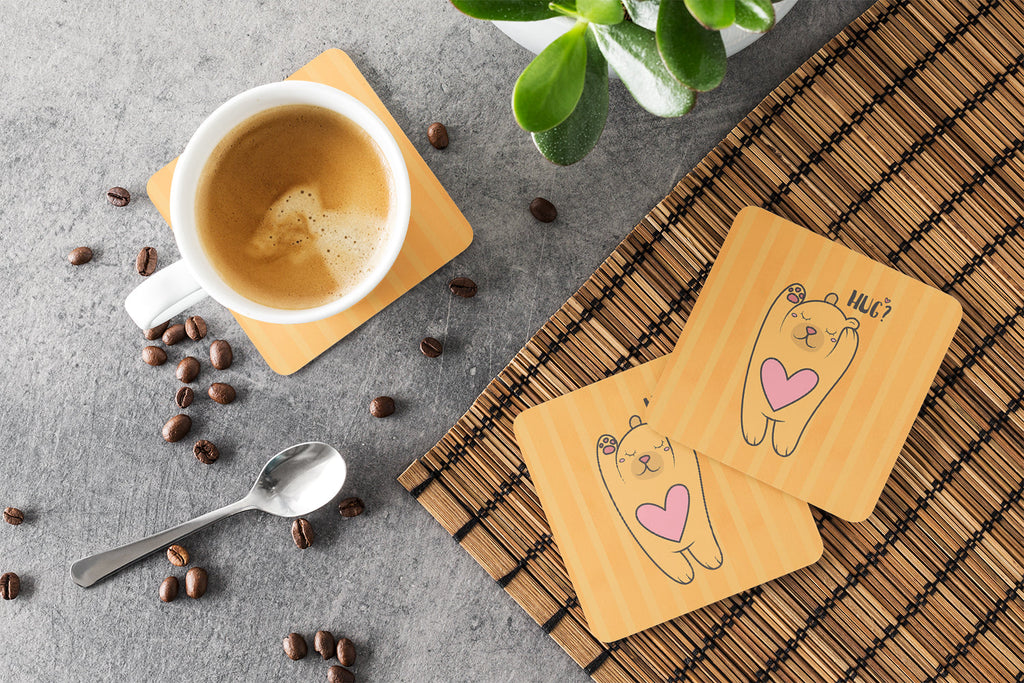 Nursery Hug Bear Foam Coasters Set of 4 Cup Coasters for Indoor Outdoor, Tabletop Protection, Anti Slip, Mouse pad Material