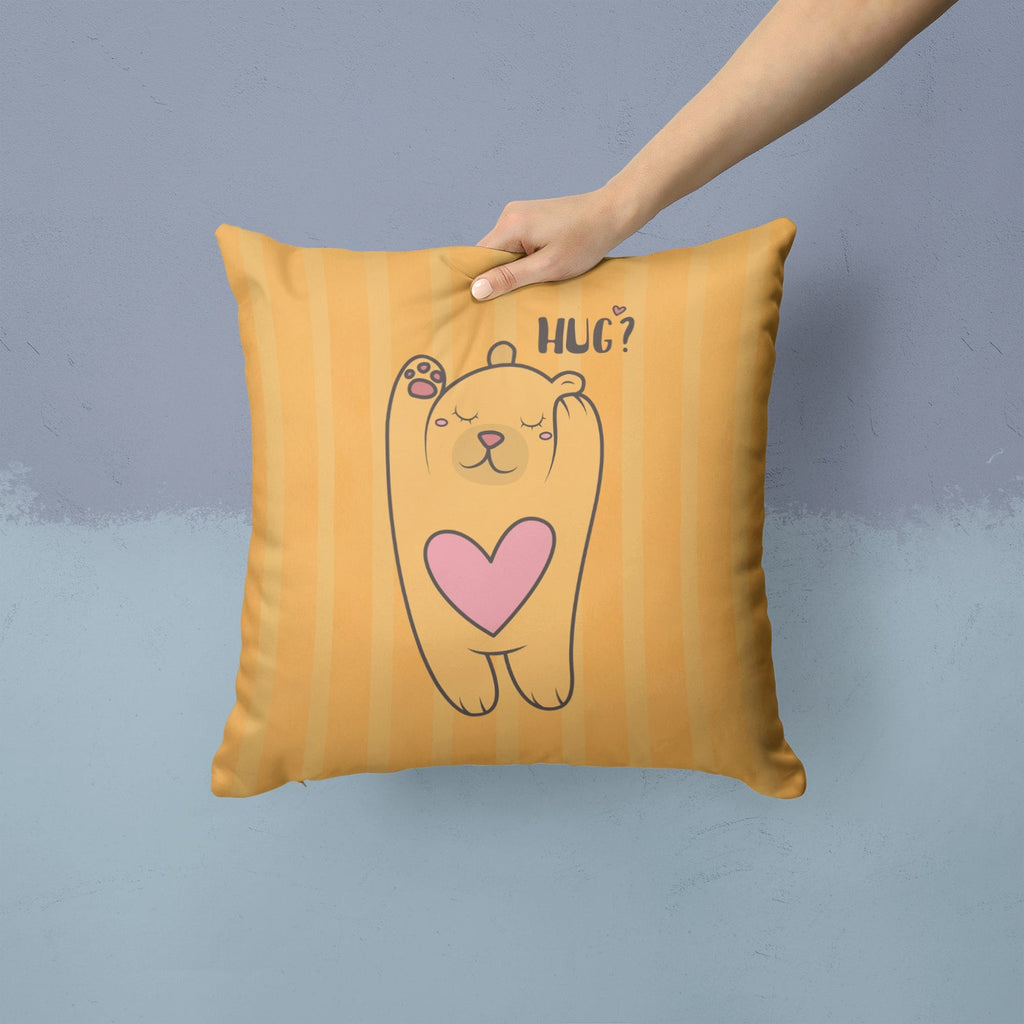 Nursery Hug Bear Decorative Throw Pillow 14x14 Indoor Outdoor Accent Cushion, Fabric Cover with Insert for Sofa, Bed, Porch & Living Room