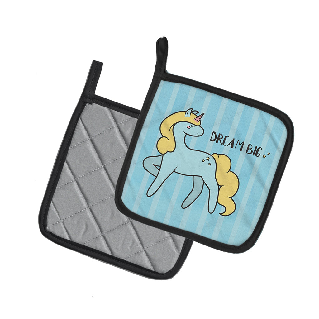 Nursery Dream Big Unicorn Pot Holder Set of 2 Heat Resistant Quilted Hot Pads 7.5 x 7.5 Inch, Insulated Kitchen Trivets for Cooking & Baking