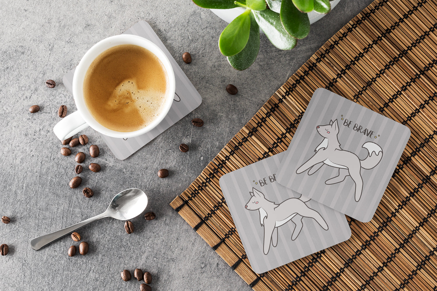Nursery Be Brave Wolf Foam Coasters Set of 4 Cup Coasters for Indoor Outdoor, Tabletop Protection, Anti Slip, Mouse pad Material