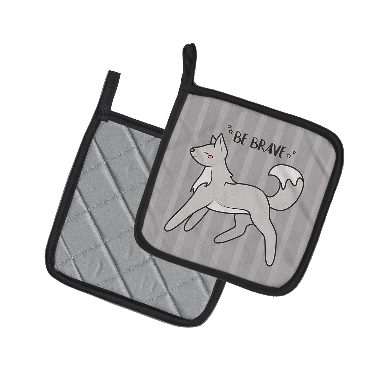 Nursery Be Brave Wolf Pot Holder Set of 2 Heat Resistant Quilted Hot Pads 7.5 x 7.5 Inch, Insulated Kitchen Trivets for Cooking & Baking