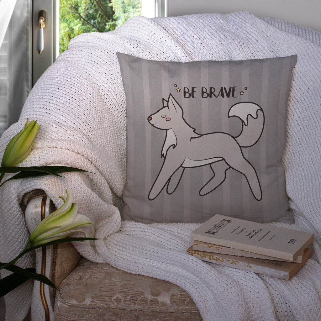 Nursery Be Brave Wolf Decorative Throw Pillow 14x14 Indoor Outdoor Accent Cushion, Fabric Cover with Insert for Sofa, Bed, Porch & Living Room
