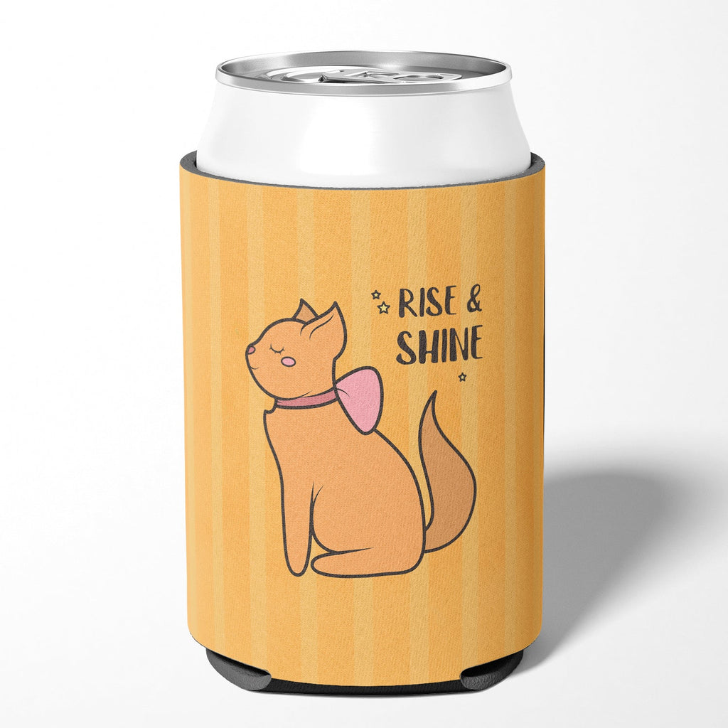 Nursery Rise and Shine Cat Can or Bottle Hugger Cooler Sleeve for Standard 12 oz Cans, Insulated Foam Beer & Soda Can Hugger Reusable