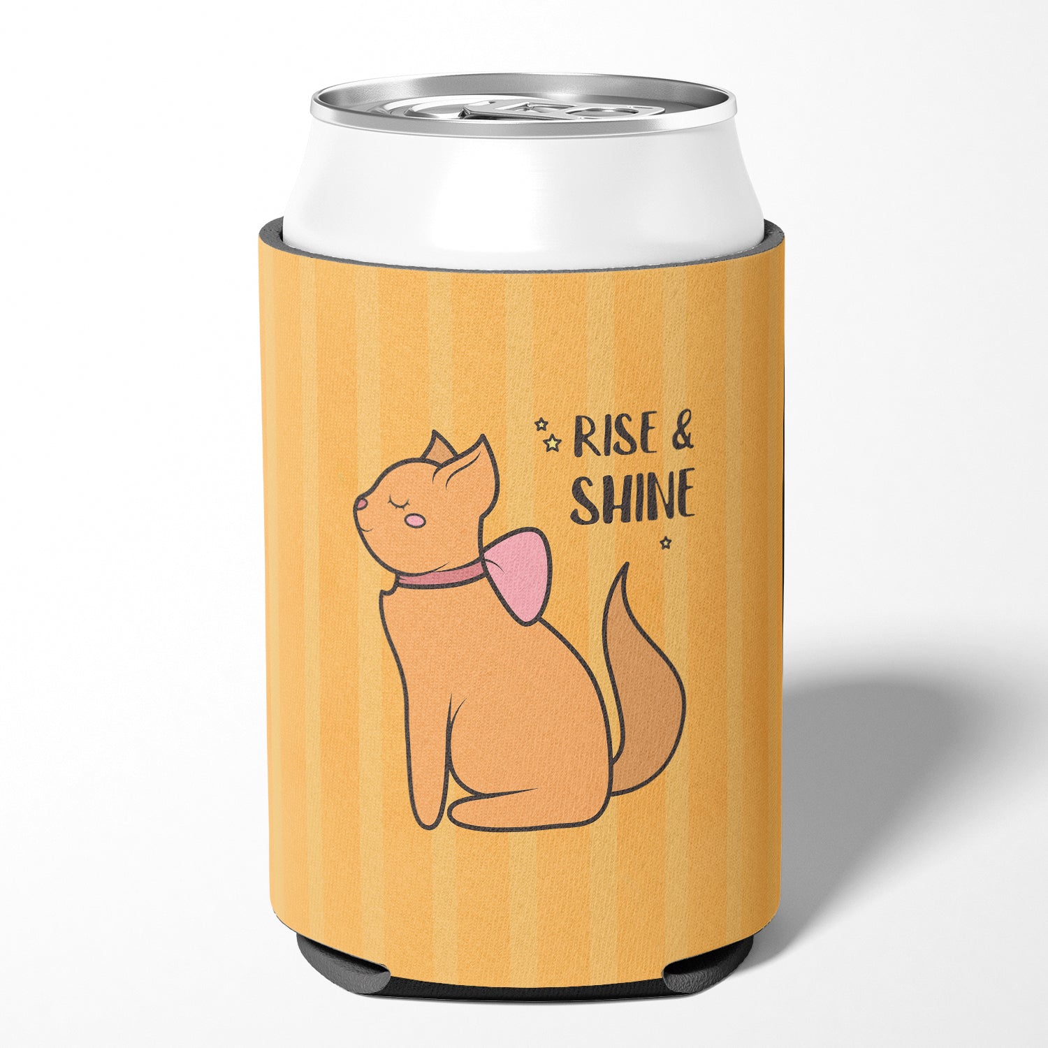 Nursery Rise and Shine Cat Can or Bottle Hugger Cooler Sleeve for Standard 12 oz Cans, Insulated Foam Beer & Soda Can Hugger Reusable