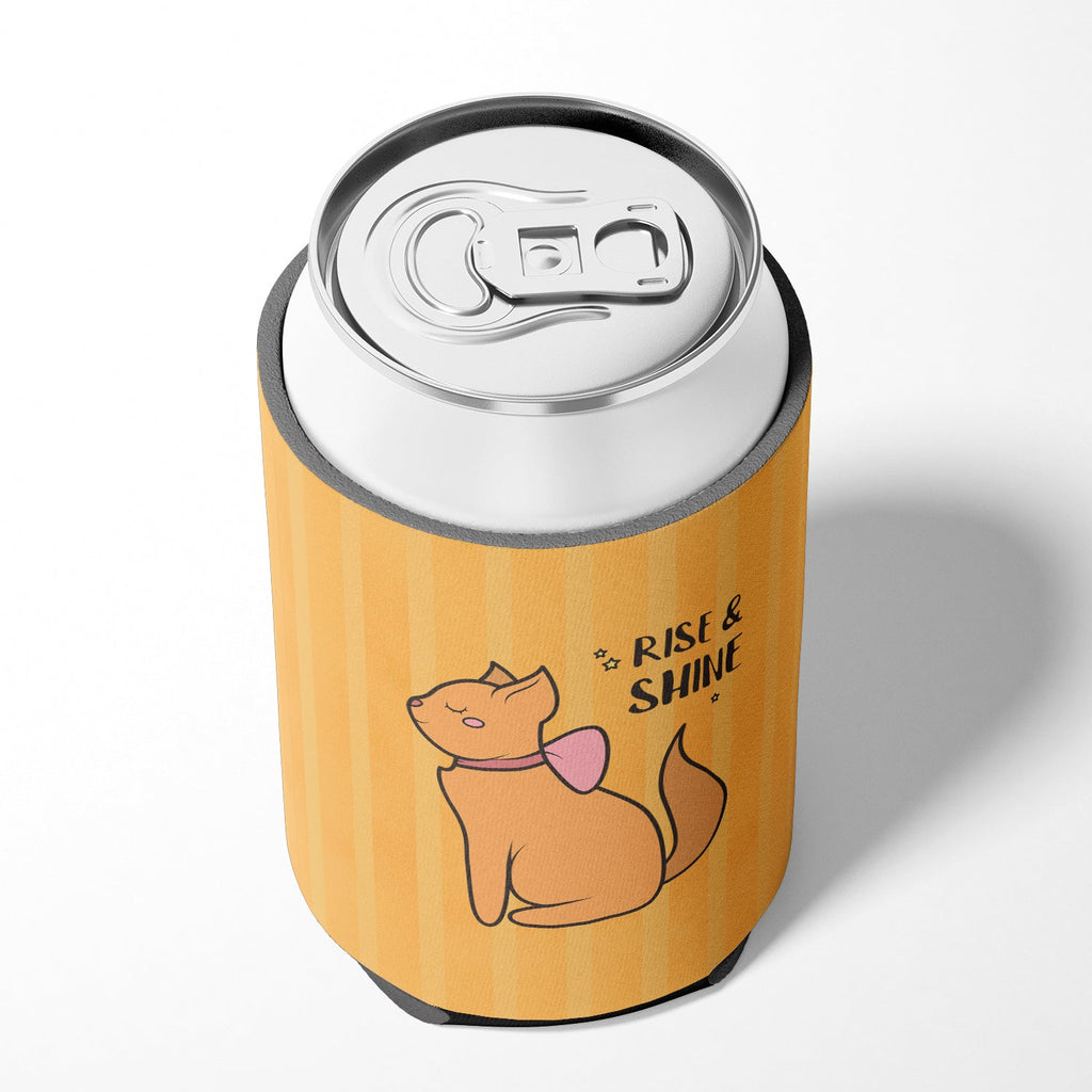 Nursery Rise and Shine Cat Can or Bottle Hugger Cooler Sleeve for Standard 12 oz Cans, Insulated Foam Beer & Soda Can Hugger Reusable
