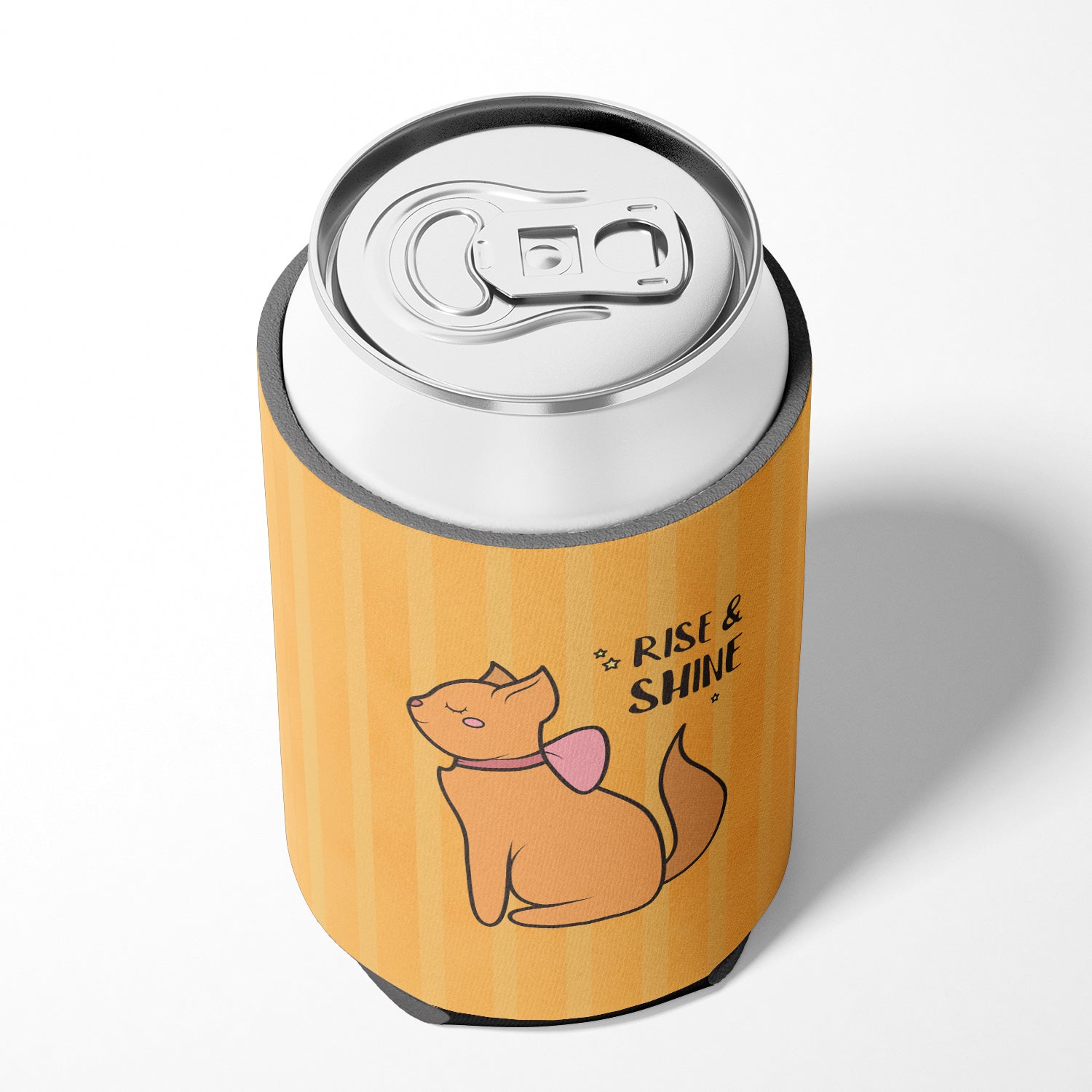 Nursery Rise and Shine Cat Can or Bottle Hugger Cooler Sleeve for Standard 12 oz Cans, Insulated Foam Beer & Soda Can Hugger Reusable
