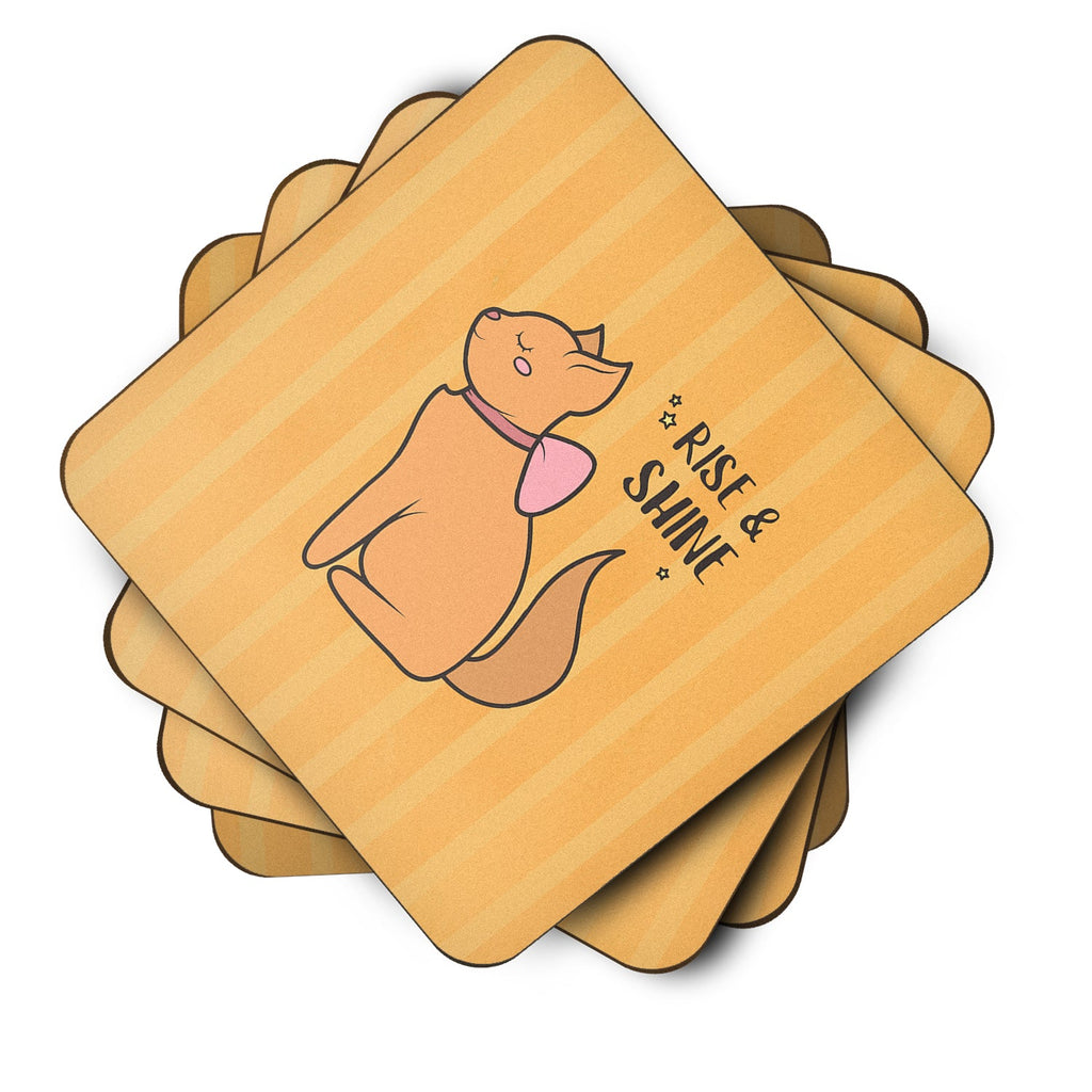 Nursery Rise and Shine Cat Foam Coasters Set of 4 Cup Coasters for Indoor Outdoor, Tabletop Protection, Anti Slip, Mouse pad Material