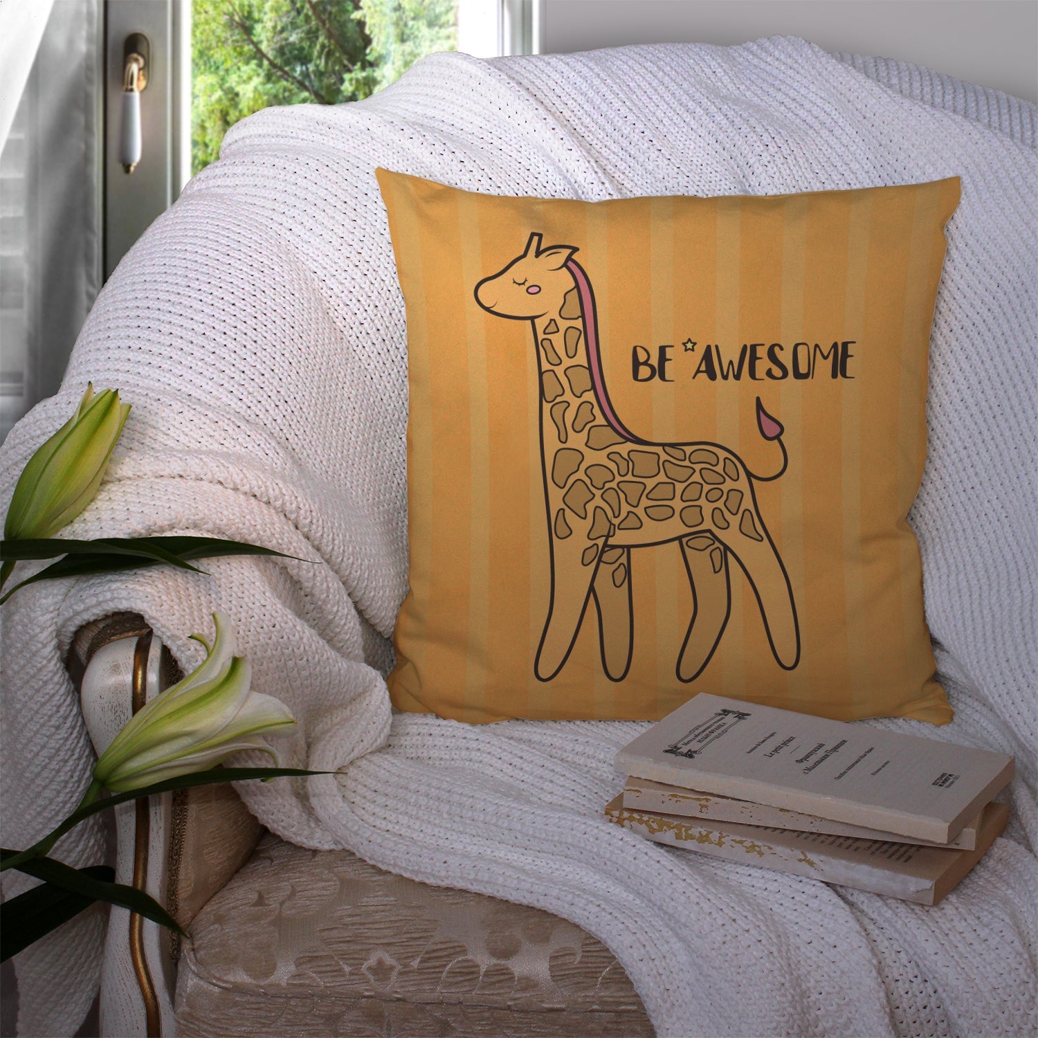 Nursery Be Awesome Griaffe Decorative Throw Pillow 14x14 Indoor Outdoor Accent Cushion, Fabric Cover with Insert for Sofa, Bed, Porch & Living Room