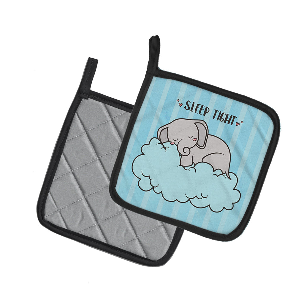 Nursery Sleep Tight Elephant Pot Holder Set of 2 Heat Resistant Quilted Hot Pads 7.5 x 7.5 Inch, Insulated Kitchen Trivets for Cooking & Baking