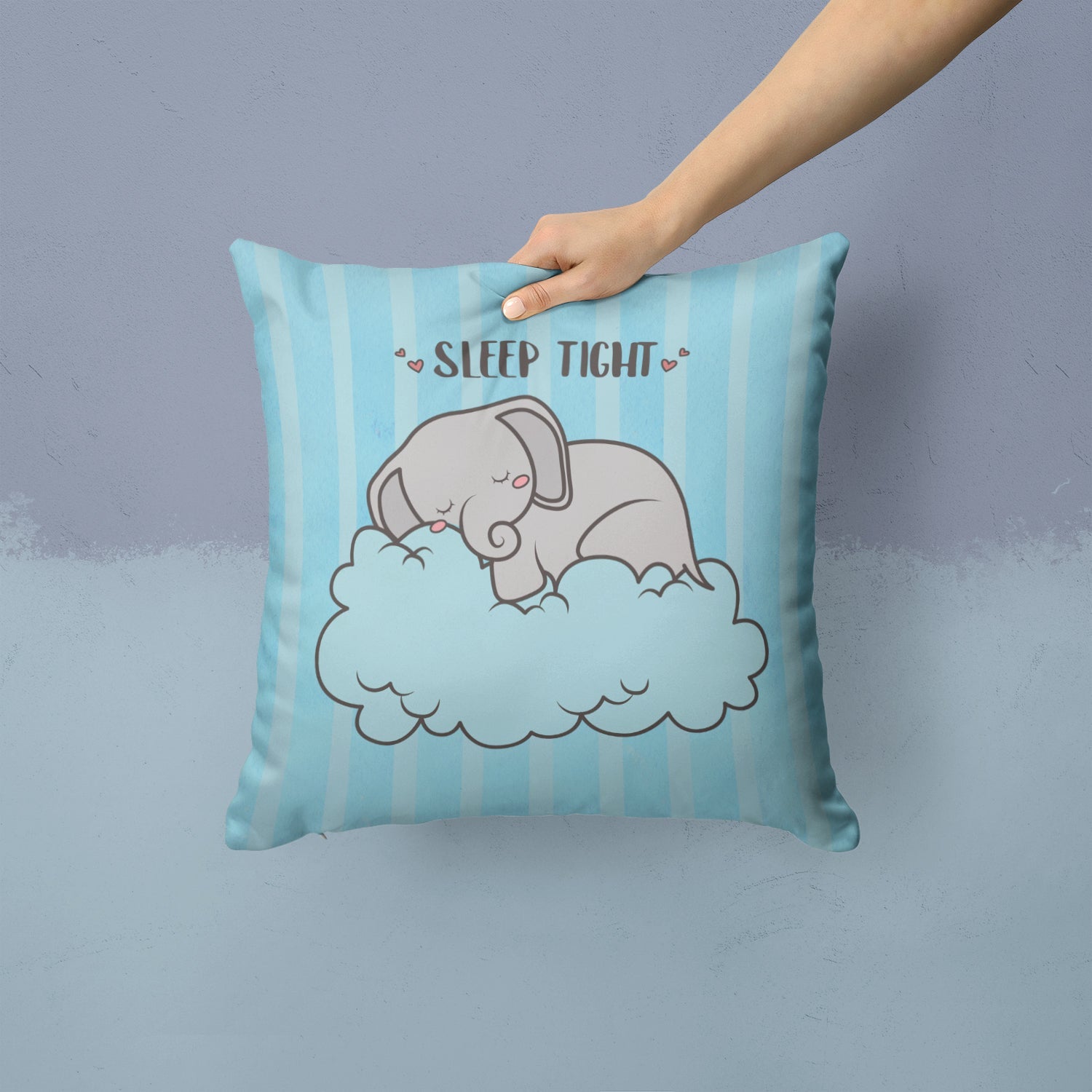 Nursery Sleep Tight Elephant Decorative Throw Pillow 14x14 Indoor Outdoor Accent Cushion, Fabric Cover with Insert for Sofa, Bed, Porch & Living Room