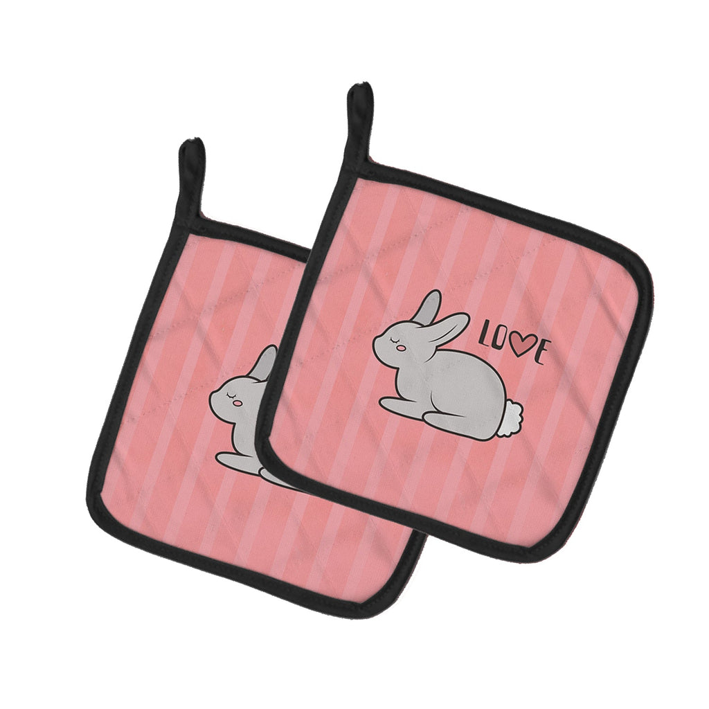 Nursery Love Bunny Rabbit Pot Holder Set of 2 Heat Resistant Quilted Hot Pads 7.5 x 7.5 Inch, Insulated Kitchen Trivets for Cooking & Baking