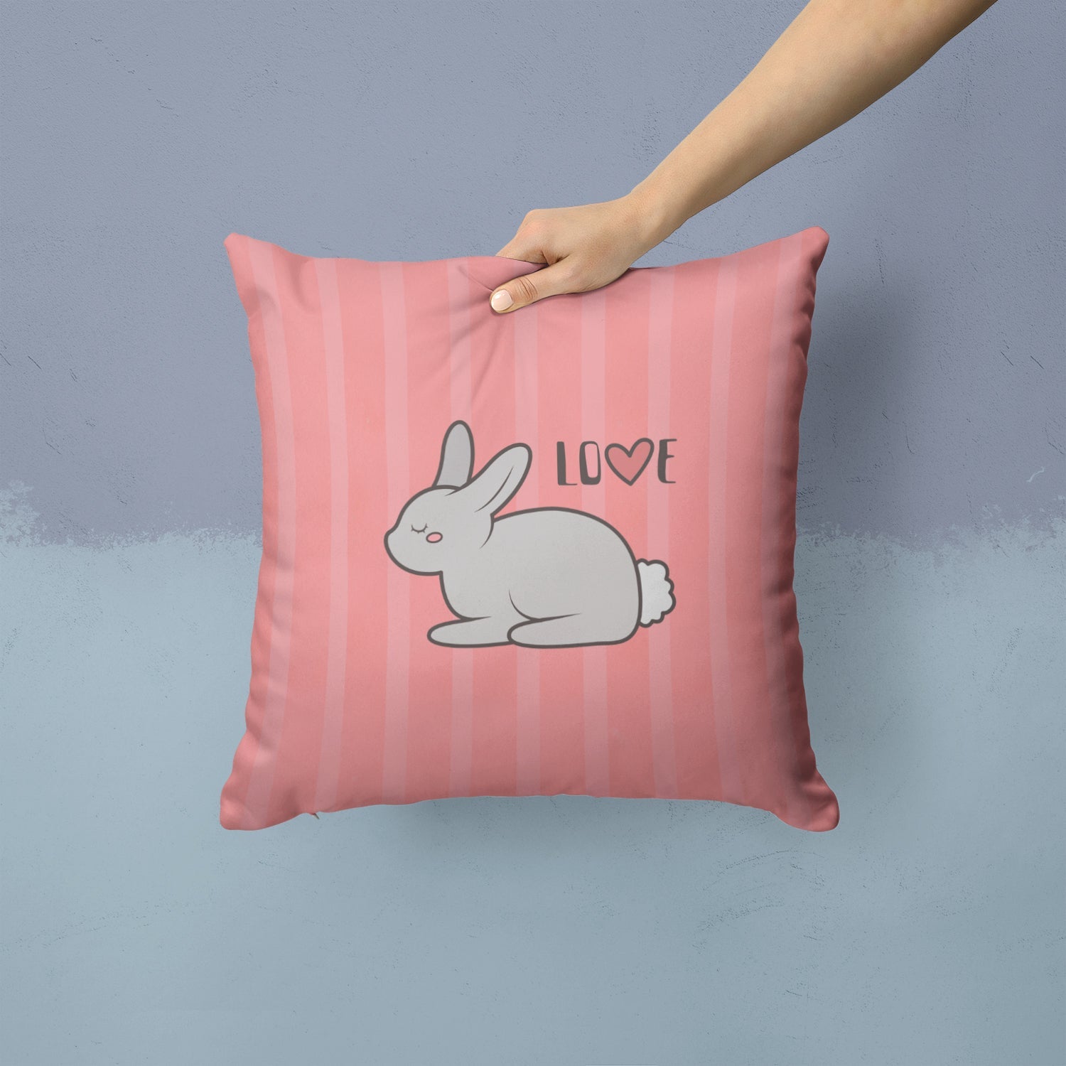 Nursery Love Bunny Rabbit Decorative Throw Pillow 14x14 Indoor Outdoor Accent Cushion, Fabric Cover with Insert for Sofa, Bed, Porch & Living Room