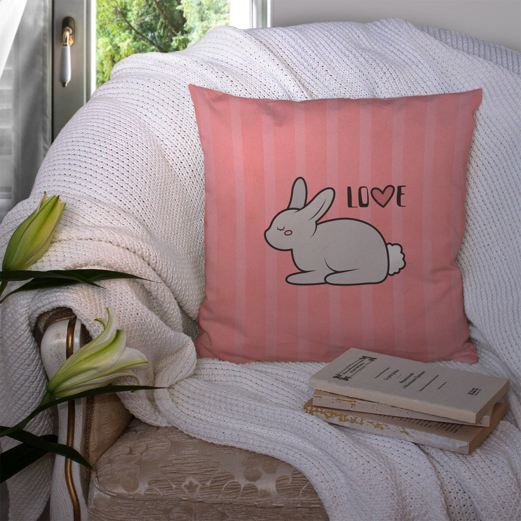 Nursery Love Bunny Rabbit Decorative Throw Pillow 14x14 Indoor Outdoor Accent Cushion, Fabric Cover with Insert for Sofa, Bed, Porch & Living Room