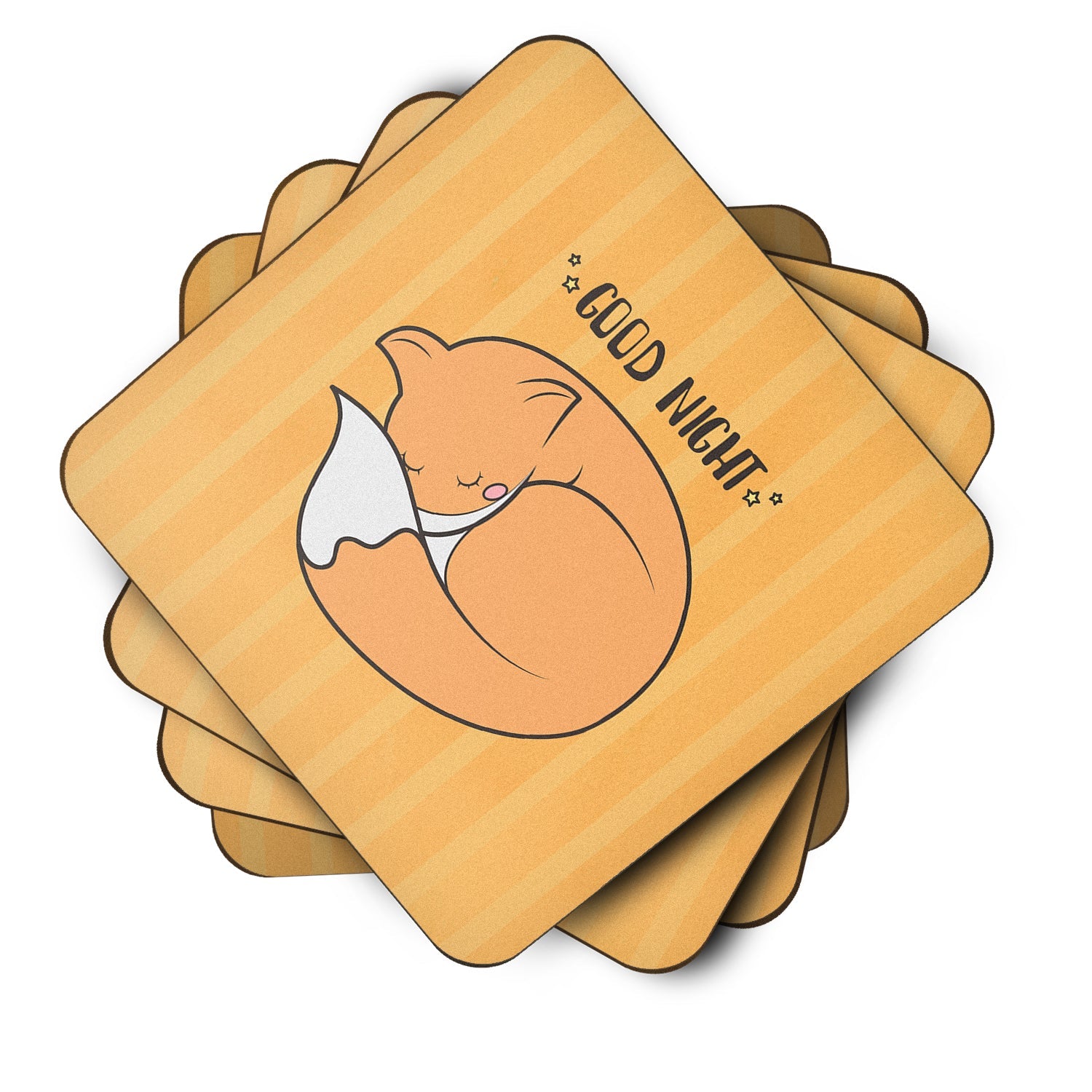 Nursery Good Night Fox Foam Coasters Set of 4 Cup Coasters for Indoor Outdoor, Tabletop Protection, Anti Slip, Mouse pad Material